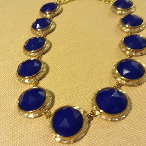 Blue & crystal gold tone necklace